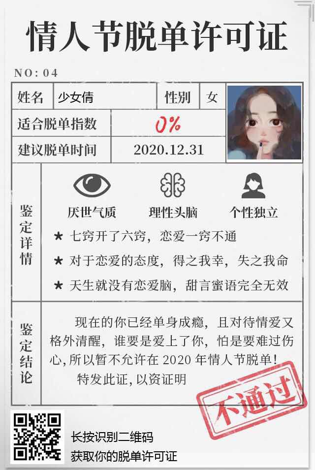 情人节脱单许可证测试图3