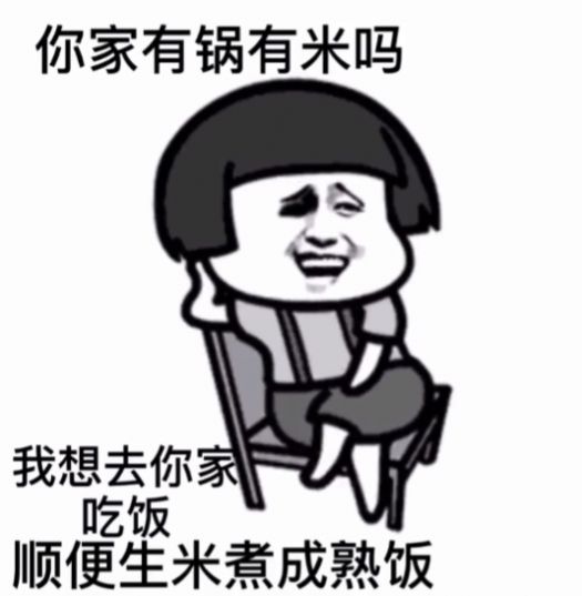 你家有锅吗,我想去你家,和你生米煮成熟饭表情包图4